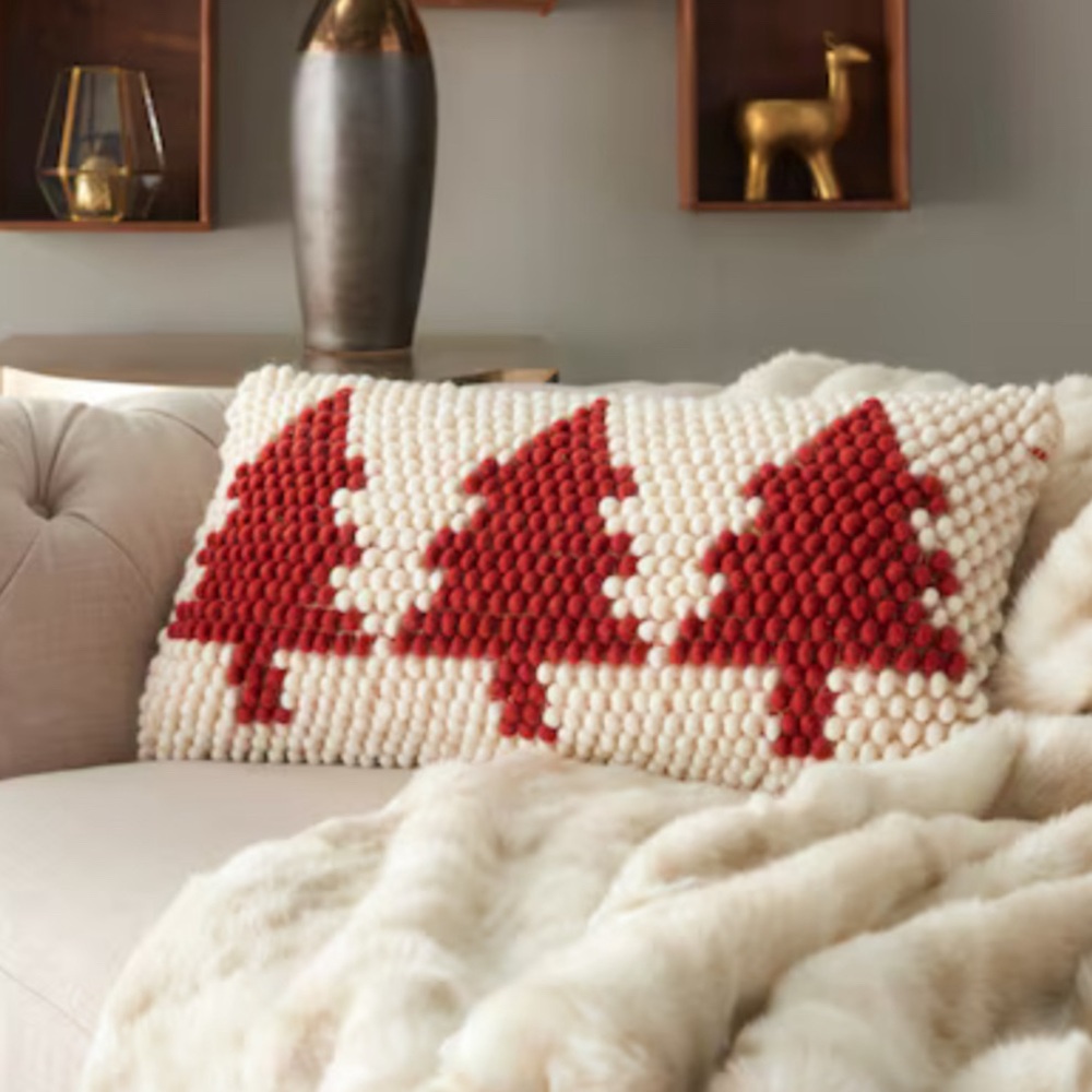 Mina Victory Festive Red and Cream Holiday Pillow